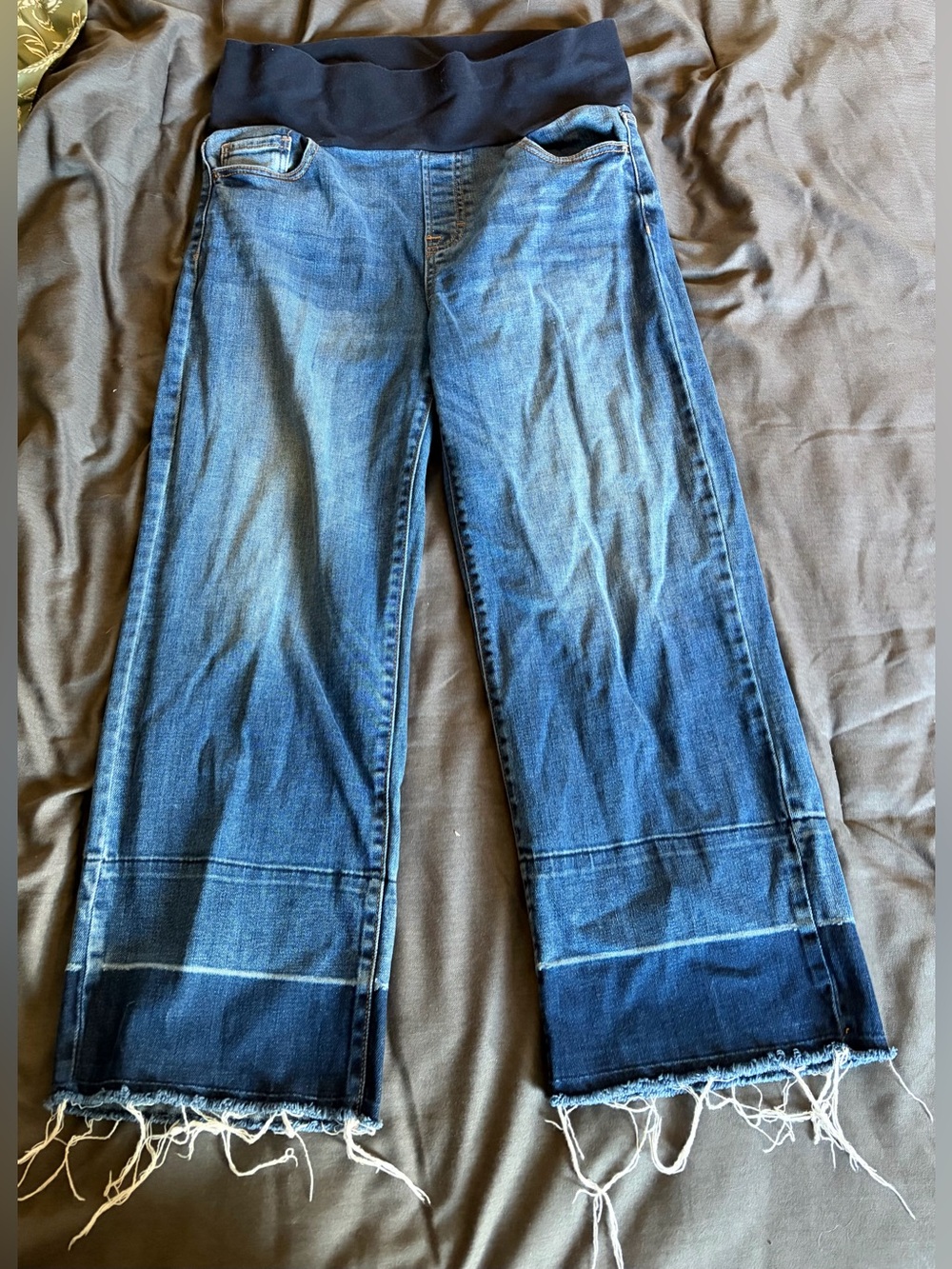 Maternity Wide-Leg Flare Jeans in Dark Blue with fabric Waistband